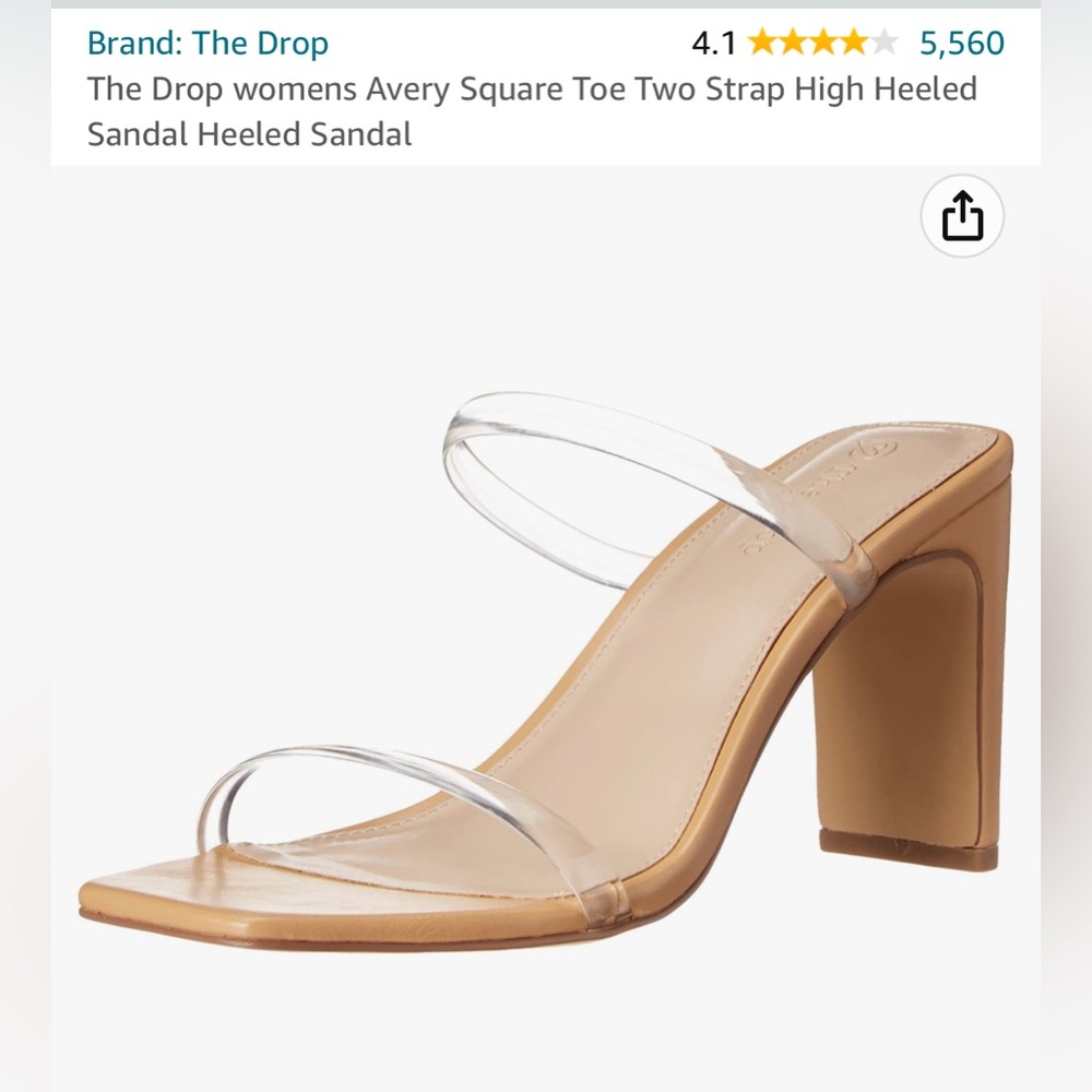 The Drop Avery Square Toe Two Strap High Heeled Sandal Heeled Sandal, size 38